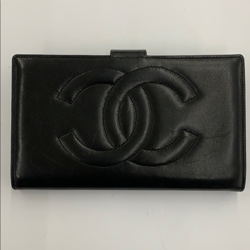 Chanel Vintage Black CC Logo Bi-gold Long Wallet - Picture 2 of 8